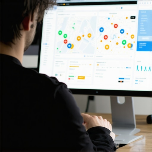 Person analyzing SEO data on a computer in a modern workspace