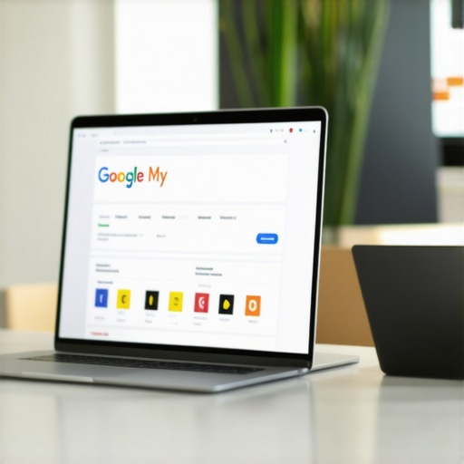 Business owner analyzing GMB profile on laptop for ranking issues.