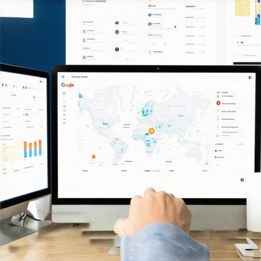 Person analyzing local SEO data on a computer with charts and maps.