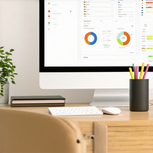 Desk setup with screens showing SEO analytics and local ranking data.