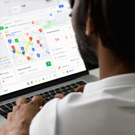 Person reviewing Google Maps ranking analytics on a laptop.