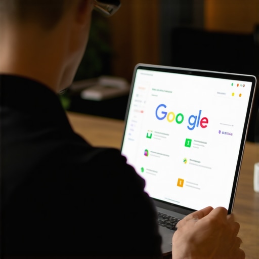 Business owner analyzing GMB dashboard with checklist of optimization steps.