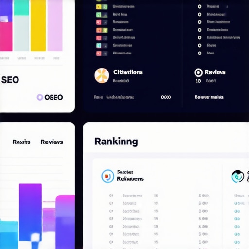 Screenshot of a comprehensive local SEO dashboard with metrics and ranking data.