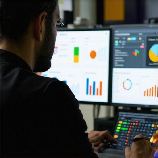 Person reviewing local SEO and ranking tools on multiple monitors.