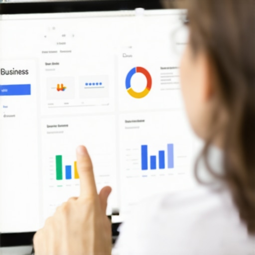 Business owner reviewing Google My Business analytics on laptop