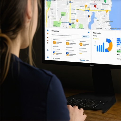 Business owner analyzing digital maps and analytics for local SEO enhancement.
