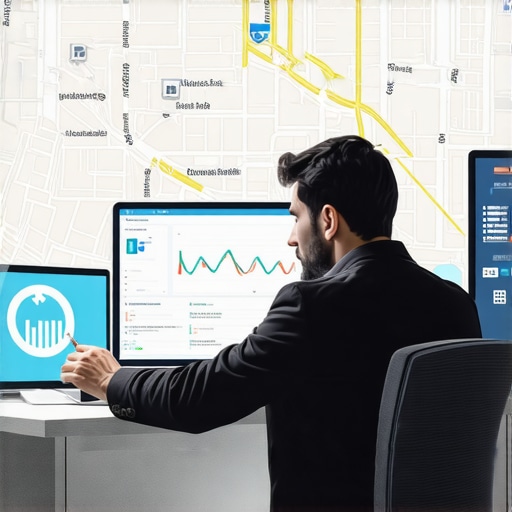 Analyzing Local SEO Metrics Detective inspecting a computer screen showing Google Maps ranking data.
