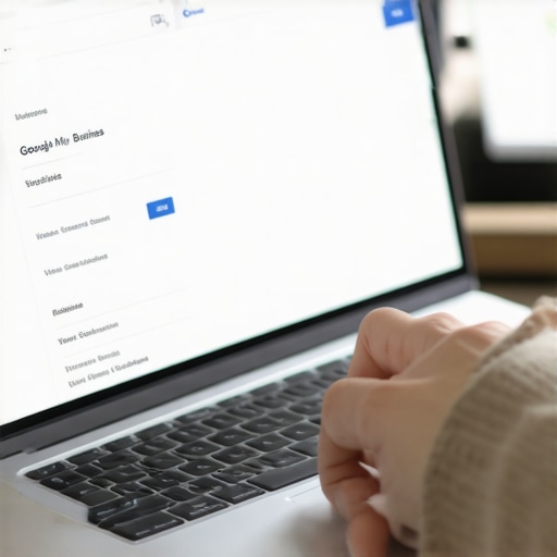 Optimizing GMB Business Profile Person updating Google My Business profile on a laptop, emphasizing verification and accurate info.