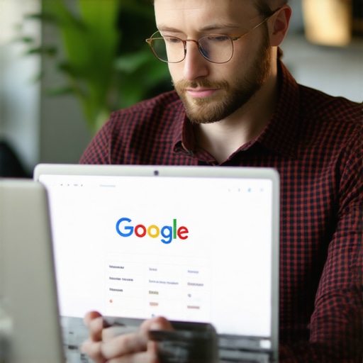 Business owner optimizing Google My Business profile on laptop