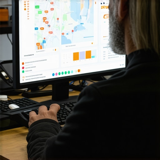 A person monitoring Google Maps rankings using SEO analytics software.